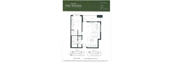 A floor plan for a one bedroom apartment at The Woods at Willow Park.