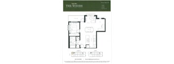 A floor plan for a one bedroom, one bathroom apartment at Willow Park.