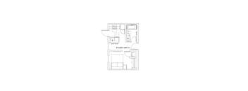 A drawing of a floor plan for a studio apartment.