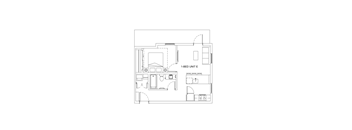 A floor plan of a 1-bedroom apartment.