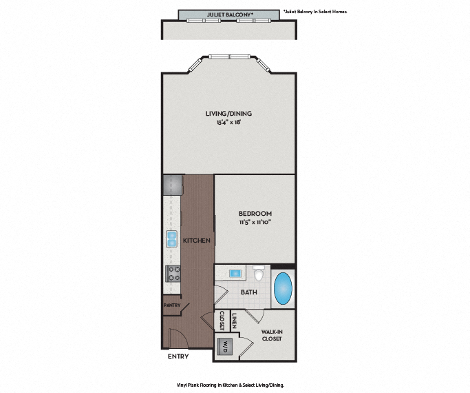 Brick Row Apartments - Apartments near Downtown Plano - 01S2 Floor Plan 679 to 697 SF