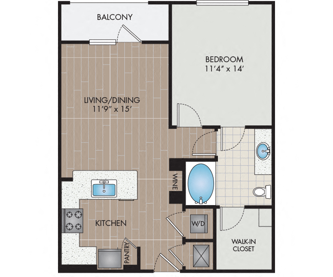 Strata Apartments - Dallas, TX - A5 floor plan 696 Sq Ft
