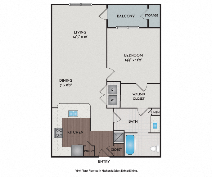 Brick Row Apartments - Apartments near Downtown Plano - 11F4A Floor Plan 810 SF