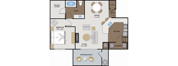 A floor plan of a home with a living room, dining room, kitchen, bedroom, and bathroom.