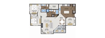 A floor plan of a house with a living room, dining room, kitchen, and bathrooms.