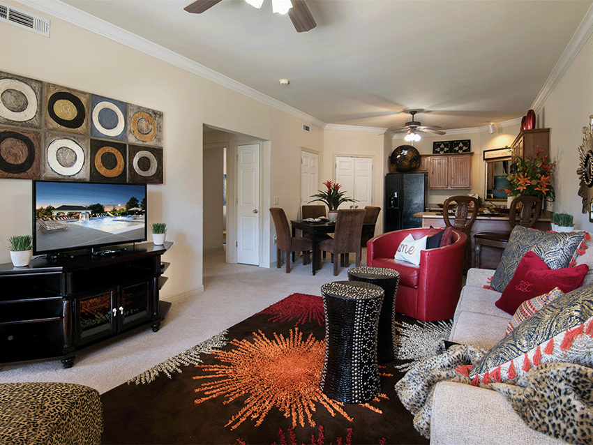 a living room with a couch and a tv
