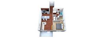 a floor plan of a one bedroom apartment with a bathroom and a balcony