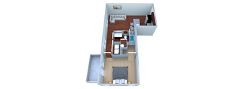 a floor plan of a small apartment with a bedroom and a living room