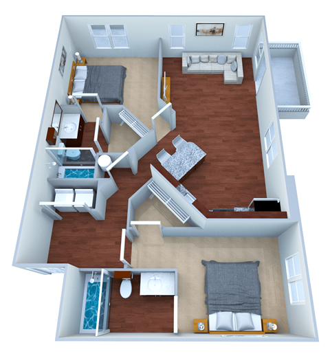 a 3d drawing of our 1 bedroom apartment at princeton court apartments in dallas,