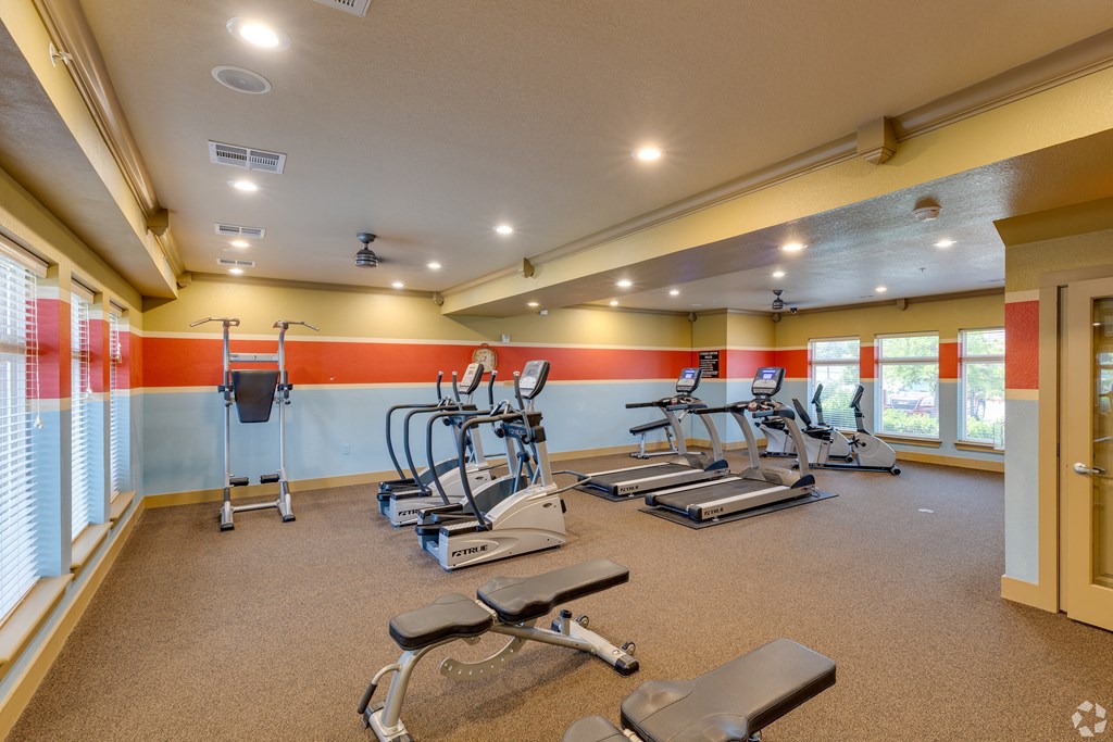 spacious gym with cardio equipment at broadview at the villages apartments md