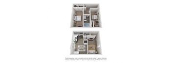 a stylized floor plan of a 2 bedroom apartment