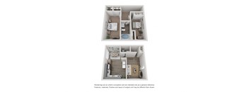 a stylized floor plan of a 2 bedroom apartment
