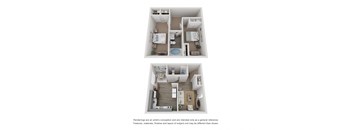 a stylized floor plan of a 2 bedroom apartment