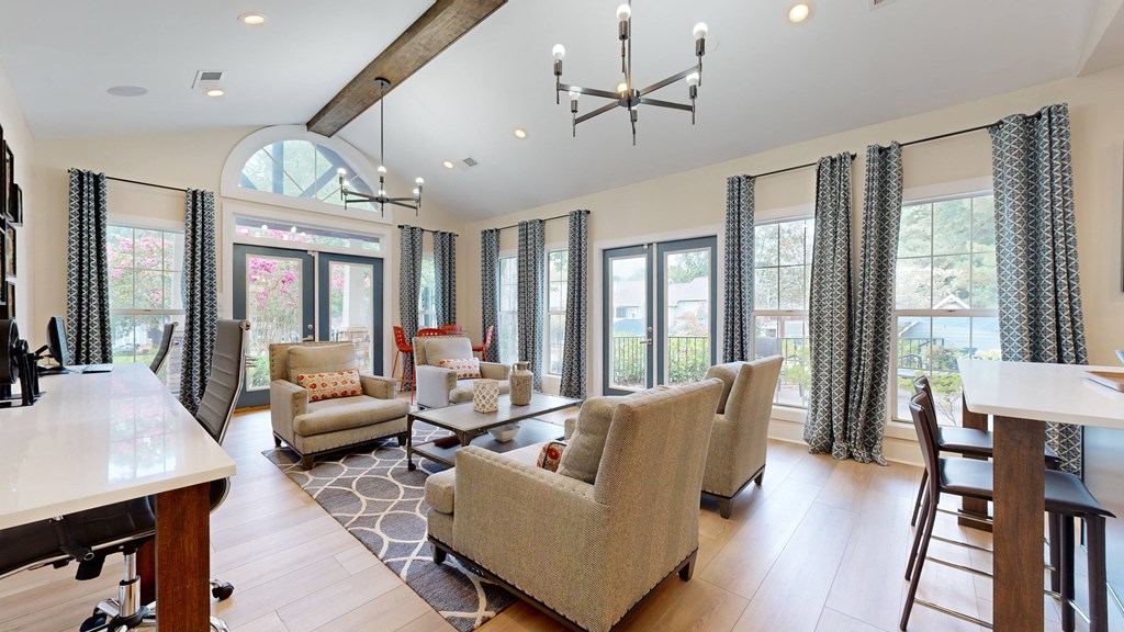 Clubhouse with seating and bar