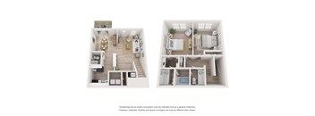 a stylized floor plan of a two bedroom apartment