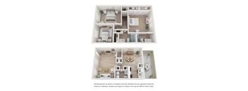 a stylized floor plan of a 2 bedroom apartment