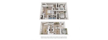 a stylized floor plan of a 2 bedroom apartment
