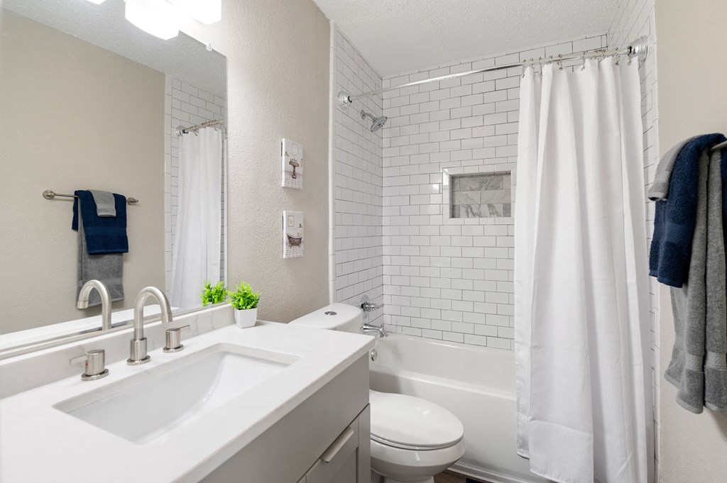 Bathroom with subway tile in shower