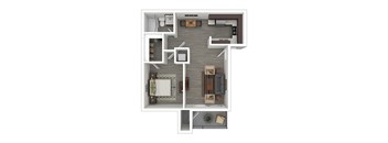 A floor plan of a house with a kitchen, living room, dining room, and bathroom.