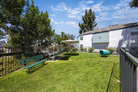 A green bench sits in a grassy yard.