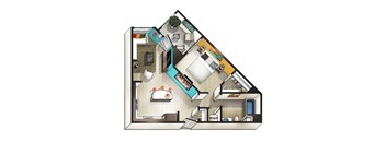 A floor plan of a house with a kitchen, living room, and dining area.