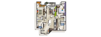 A detailed drawing of a house plan with labeled rooms.