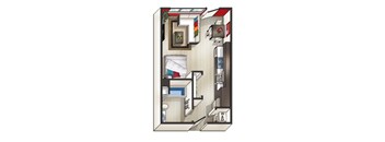 A drawing of a floor plan of studio