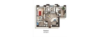 A floor plan of a 815 square foot Radiant apartment.