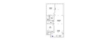 One bedroom two bathroom floorplan with walk-in closet at Bostonian Shoe Lofts Apartments, Whitman, MA 02382