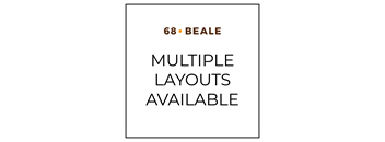 A sign that says "68 Beale Multiple Layouts Available".