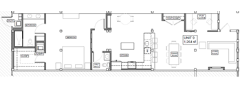 A floor plan of a large apartment with labeled rooms such as