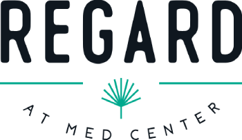 A logo with the text "REGARD" and "AT MED CENTER" with a stylized tree in the middle.