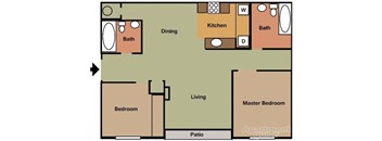 Apartment Floor Plan shows a Master Bedroom, Bedroom, Living Area, Kitchen, Dining Area and Bathroom.