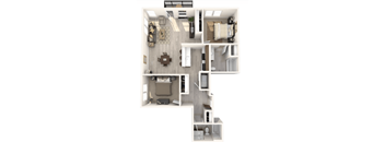 A 3D floor plan of a house showing the layout of the rooms.