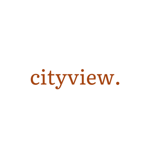 A green background with orange text that reads cityview.