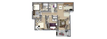 A detailed 3D floor plan of a house showing all rooms and their layouts.