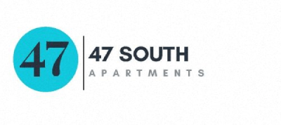A blue circle with the number 47 and the words 47 South Apartments.