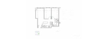 A floor plan of a house with a kitchen, living room, and two bedrooms.