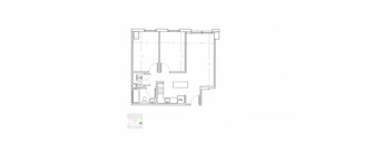 A floor plan of a house with a kitchen, living room, and two bedrooms.