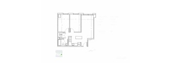 A floor plan of a house with a kitchen, living room, and two bedrooms.