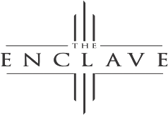 The image shows a logo with the text "The Enclave" in a stylized font.