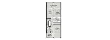 A floor plan of a house with a living room, dining room, kitchen, garage, and front porch.