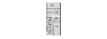 A floor plan of a house with a living room, dining room, kitchen, garage and covered porch.
