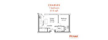 A floor plan for a one bedroom apartment with a living/dining area of 11x14.