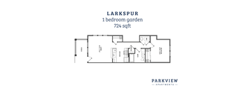 A floor plan of a one bedroom garden apartment.