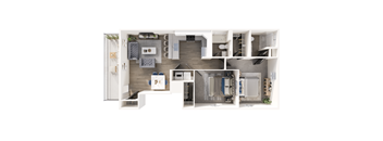 A top down view of a modern apartment layout.