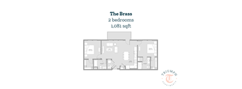 A floor plan for a 1,081 square foot two bedroom apartment.