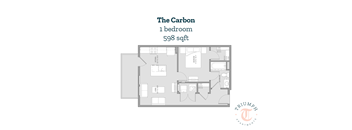 A floor plan for a one bedroom apartment sized at 598 sqft.
