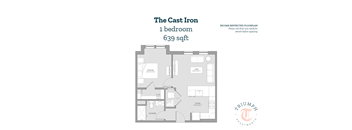 A floor plan for a 1 bedroom apartment sized at 639 sqft.