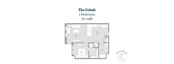 A floor plan for a one bedroom apartment sized at 711 sqft.